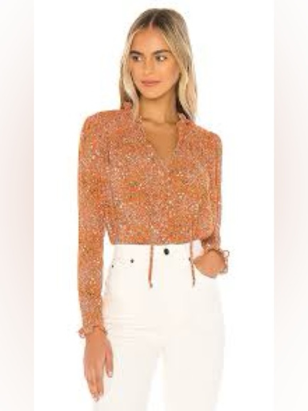 Free People Orange Floral Button-Down Blouse